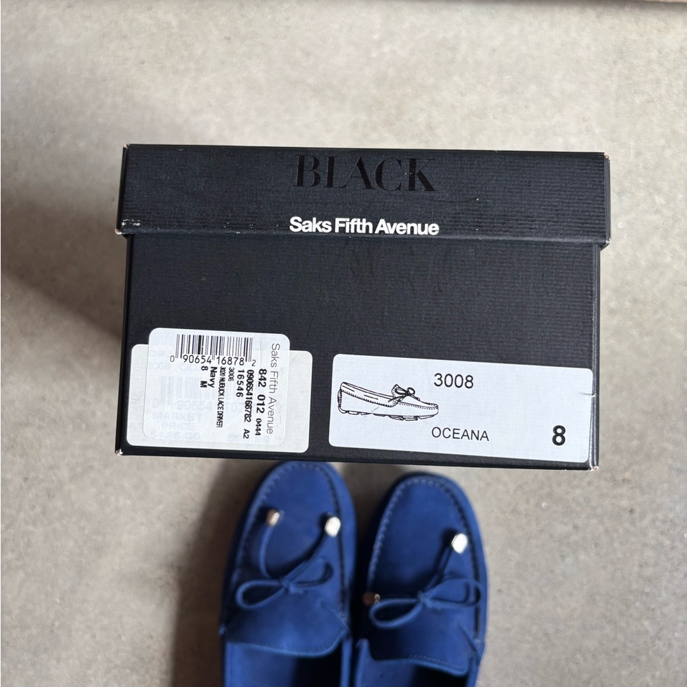Saks 5th Avenue ocean blue suede driving moccasins, Sz 8 - Picture 8 of 8